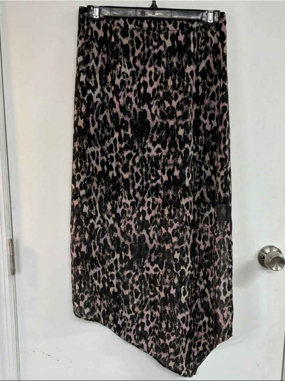 AllSaints Black and Pink Leopard Asymmetrical Skirt
